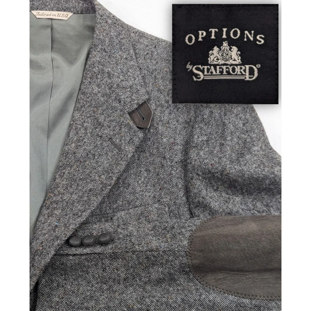 Stafford Blazer Sport Coat Suit Jacket Heavy Thick Wool‎ Gray Confetti 44R 46
